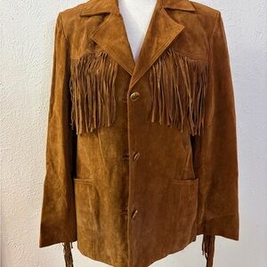 Gallery Vintage Suede Fringe Jacket Womens Small Brown Western Boho Cowgirl Coat